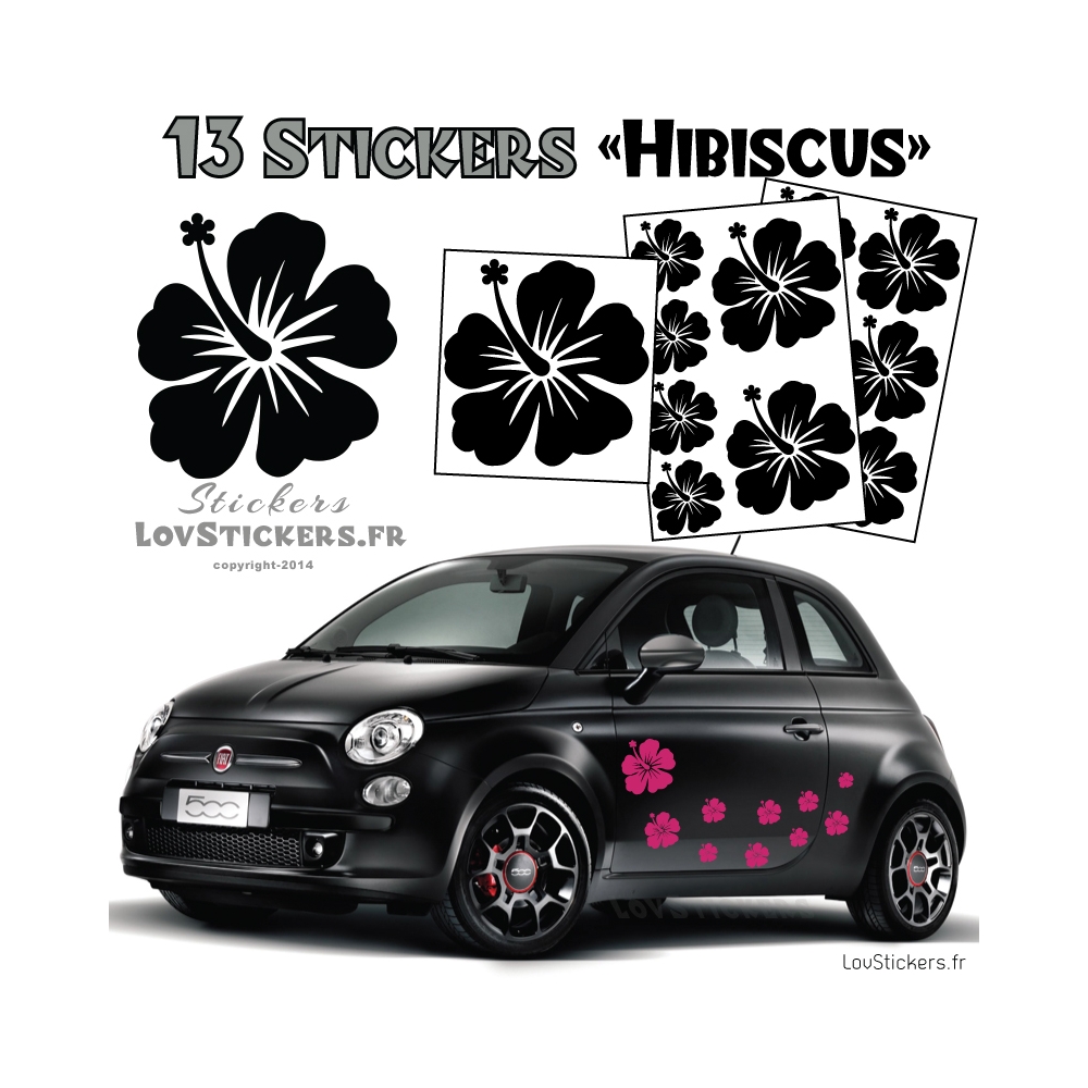 13 Stickers Hibiscus - Deco auto voiture 13 Stickers Hibiscus - Deco auto voiture