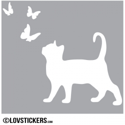 Sticker Chat et Papillons - Décoration intérieur en Vinyle - Nombreux coloris
