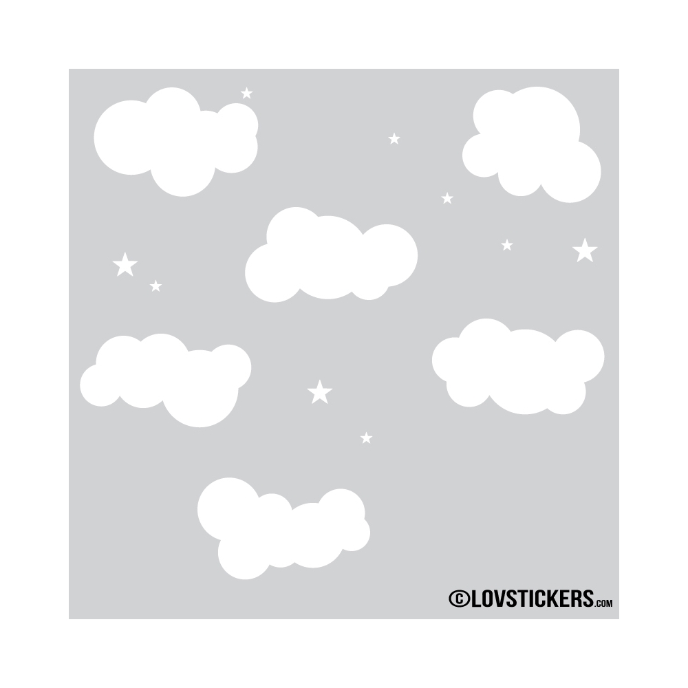 Nuages 25 cm - Lot de 6 avec Etoiles offertes  - Autocollant Décoration Intérieur