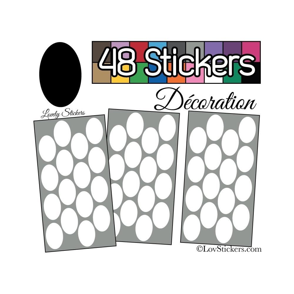 48 Stickers Ovale 4 cm - Autocollant Décoration Intérieur