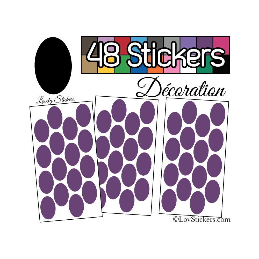 48 Stickers Ovale 4 cm - Autocollant Décoration Intérieur