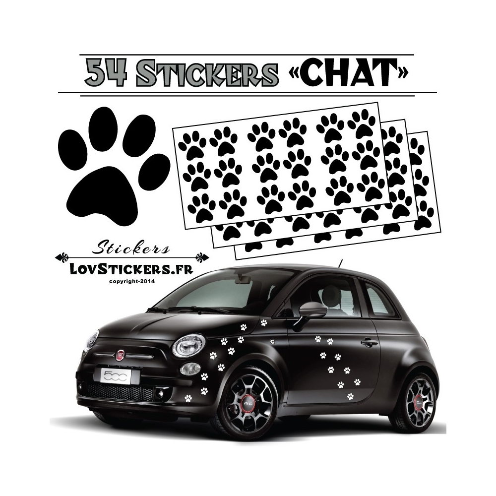 54 Stickers Empreintes de Chat - Deco auto voiture 54 Stickers Empreintes de Chat - Deco auto voiture