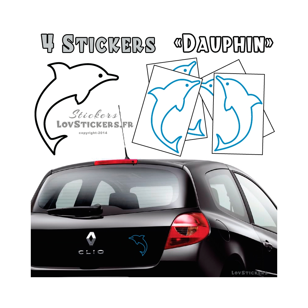 4 Stickers Dauphin 14cm - Deco auto voiture