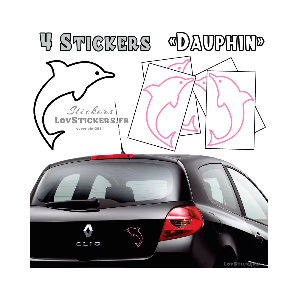 4 Stickers Dauphin 14cm - Deco auto voiture