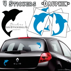 4 Stickers Dauphin 14cm de couleur bleu ciel - Deco auto voiture