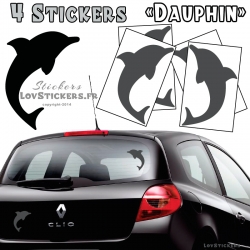 4 Stickers Dauphin 14cm de couleur gris anthracite - Deco auto voiture