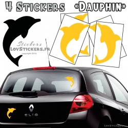 4 Stickers Dauphin 14cm de couleur jaune- Deco auto voiture