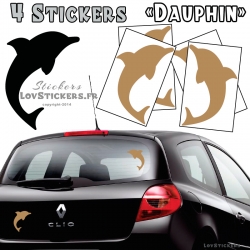 4 Stickers Dauphin 14cm de couleur marron clair- Deco auto voiture