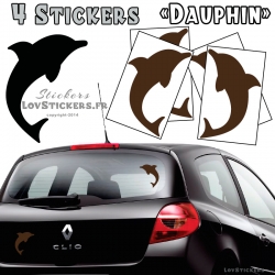 4 Stickers Dauphin 14cm de couleur marron - Deco auto voiture