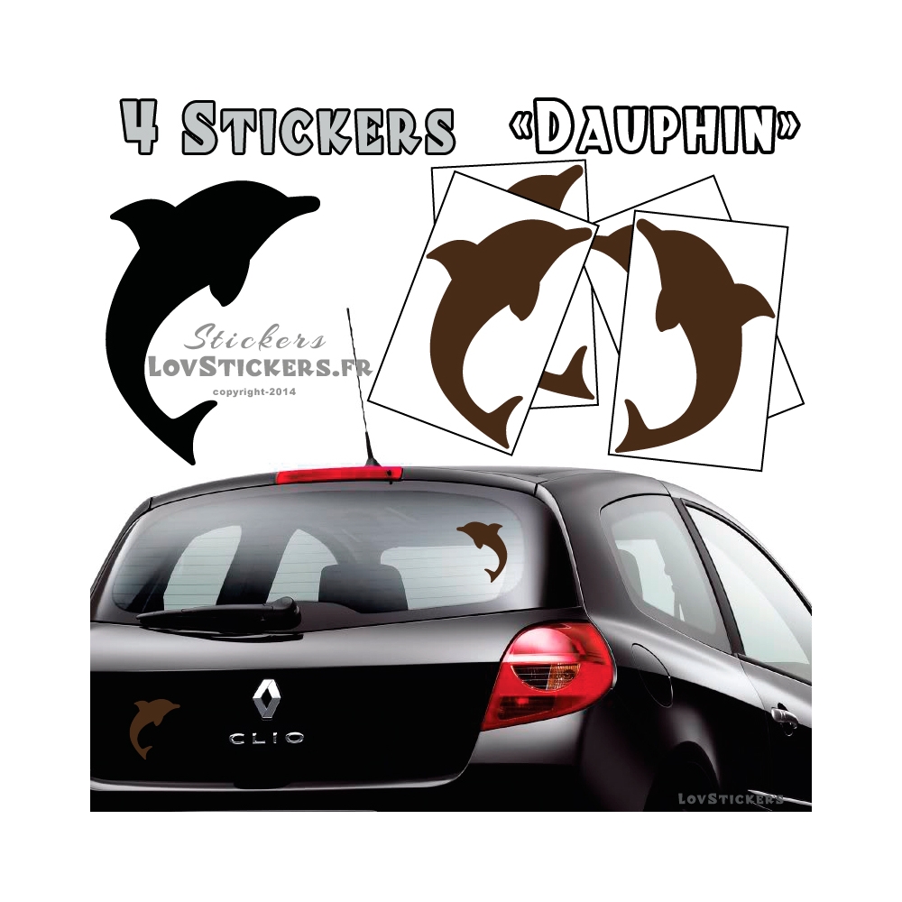 4 Stickers Dauphin 14cm de couleur marron - Deco auto voiture