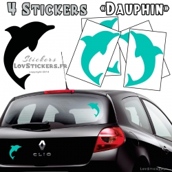 4 Stickers Dauphin 14cm menthe - Deco auto voiture