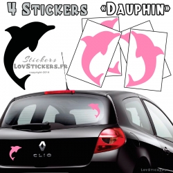 4 Stickers Dauphin 14cm rose clair - Deco auto voiture