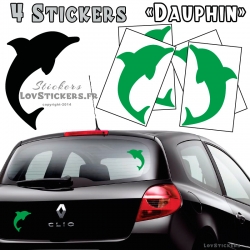 4 Stickers Dauphin 14cm vert - Deco auto voiture