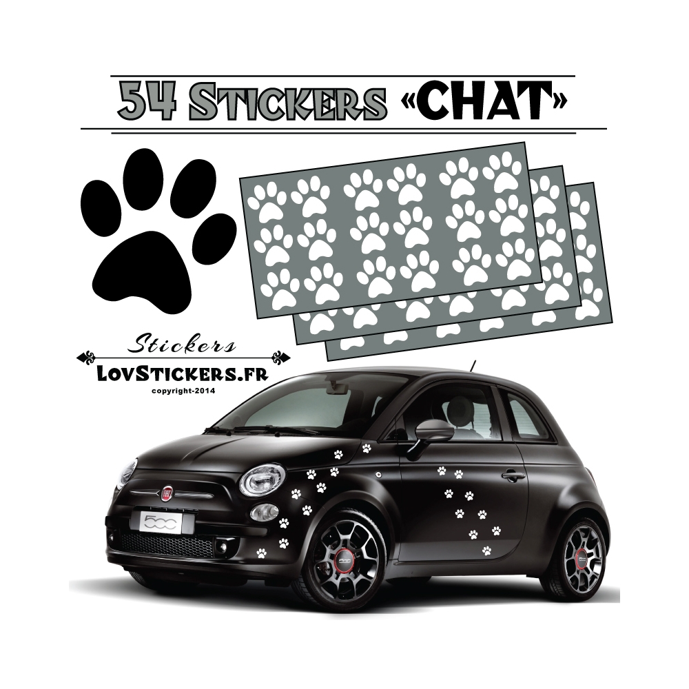 Lot de 54 Stickers Empreintes de Chat couleur blanche