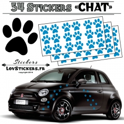 Lot de 54 Stickers Empreintes de Chat couleur bleu glace