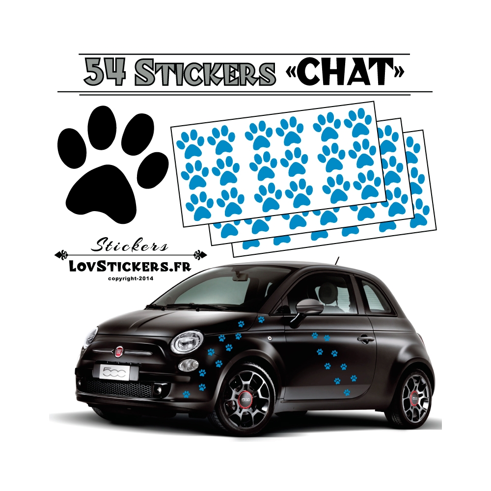 Lot de 54 Stickers Empreintes de Chat couleur bleu glace