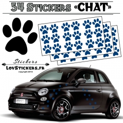 Lot de 54 Stickers Empreintes de Chat couleur bleu gentiane