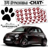 Lot de 54 Stickers Empreintes de Chat couleur bordeaux