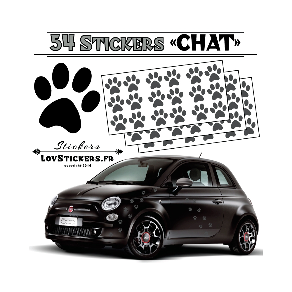 Lot de 54 Stickers Empreintes de Chat couleur gris anthracite