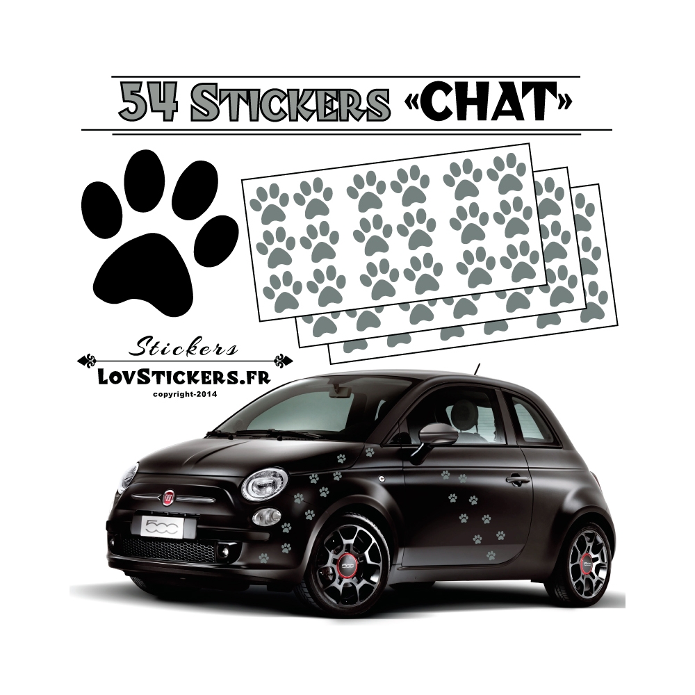 Lot de 54 Stickers Empreintes de Chat couleur grise