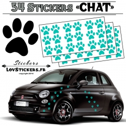 Lot de 54 Stickers Empreintes de Chat couleur menthe