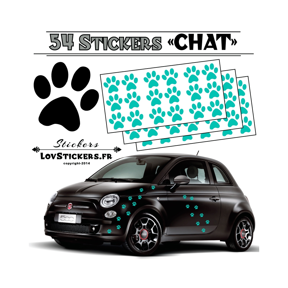 Lot de 54 Stickers Empreintes de Chat couleur menthe