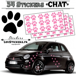 Lot de 54 Stickers Empreintes de Chat couleur rose clair