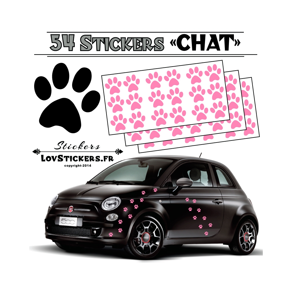 Lot de 54 Stickers Empreintes de Chat couleur rose clair
