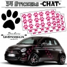 Lot de 54 Stickers Empreintes de Chat couleur rose fushia