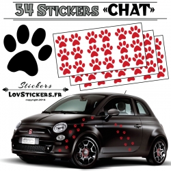 Lot de 54 Stickers Empreintes de Chat couleur rouge