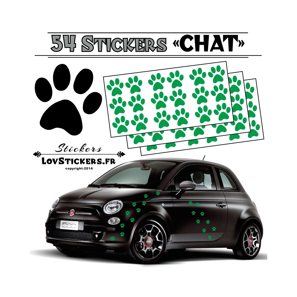 Lot de 54 Stickers Empreintes de Chat couleur vert