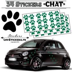 Lot de 54 Stickers Empreintes de Chat couleur verte