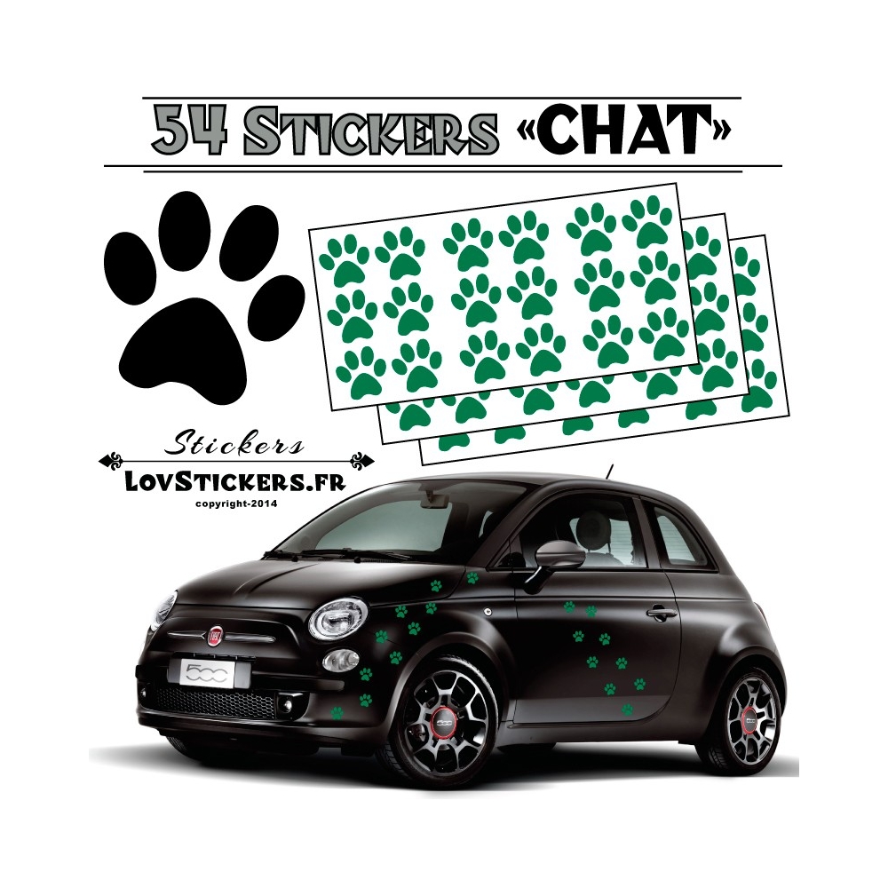 Lot de 54 Stickers Empreintes de Chat couleur verte