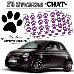 Lot de 54 Stickers Empreintes de Chat couleur violette