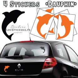 4 Stickers Dauphin 14cm orage - Deco auto voiture