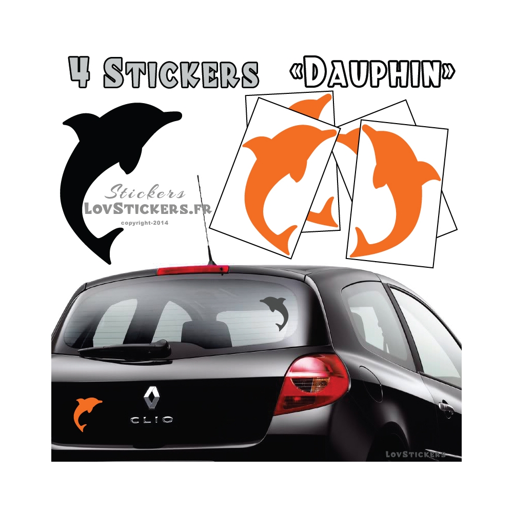 4 Stickers Dauphin 14cm orage - Deco auto voiture