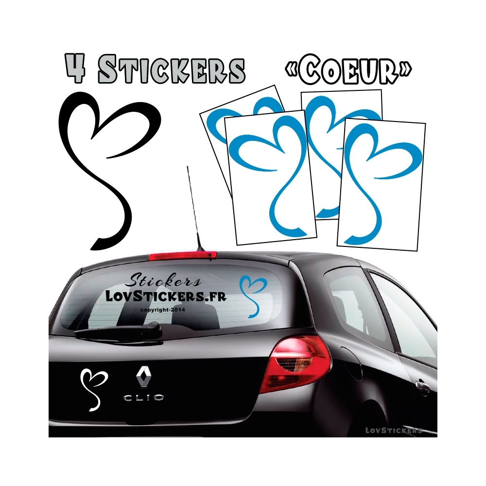 4 Stickers Coeur  - Deco auto voiture