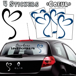 4 Stickers Coeur  - Deco auto voiture