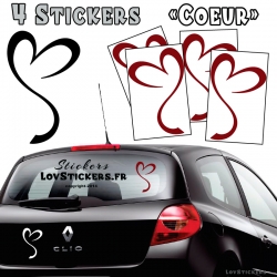 4 Stickers Coeur  - Deco auto voiture