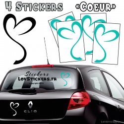4 Stickers Coeur  - Deco auto voiture