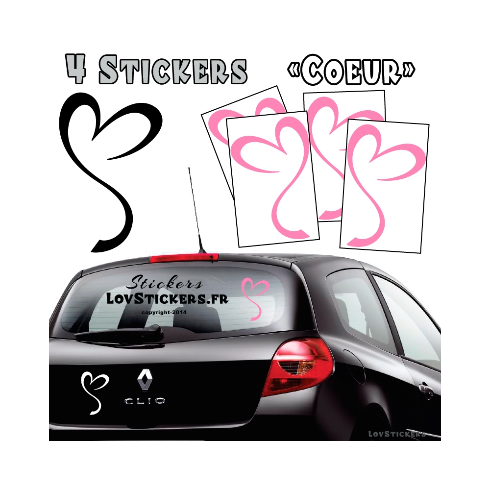 4 Stickers Coeur  - Deco auto voiture