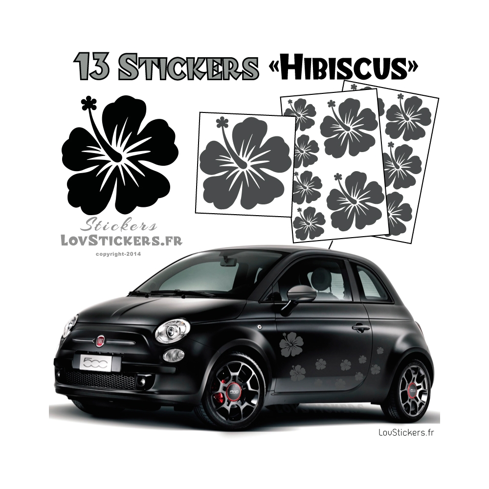 13 Stickers Hibiscus - Deco auto voiture 13 Stickers Hibiscus - Deco auto voiture