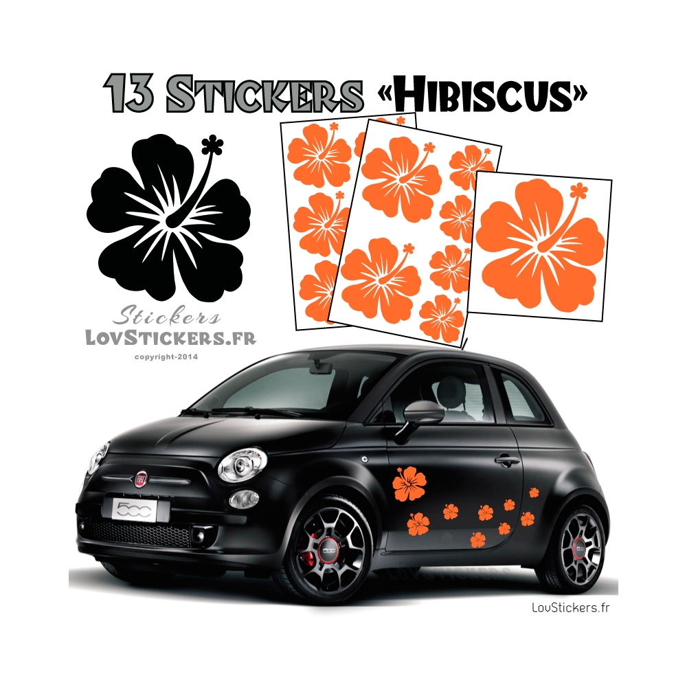 13 Stickers Hibiscus  - Deco auto voiture