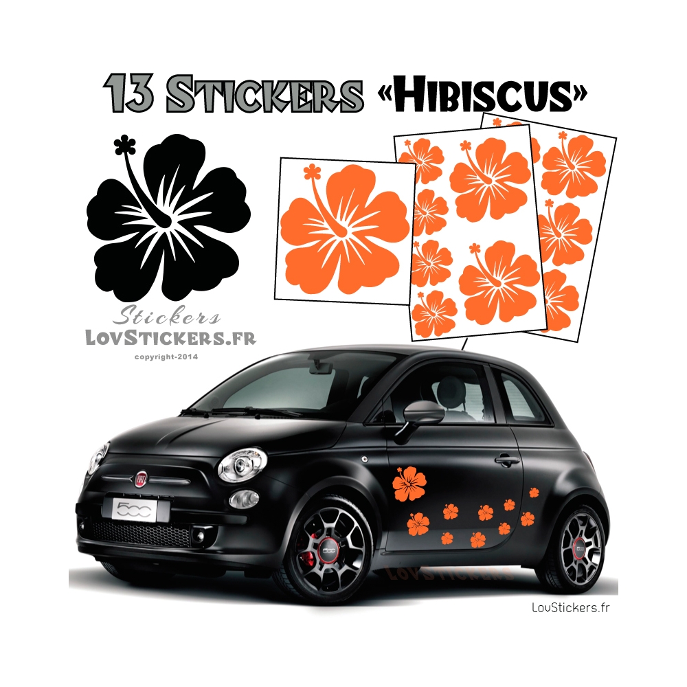 13 Stickers Hibiscus  - Deco auto voiture