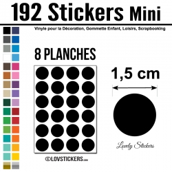 192 Stickers Ronds 1,5cm - Décoration Gommette Loisirs - Vinyle Repositionnable