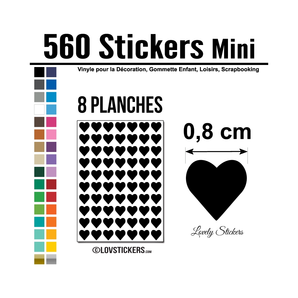 560 Stickers Coeur 0,8cm - Décoration Gommette Loisirs - Vinyle Repositionnable