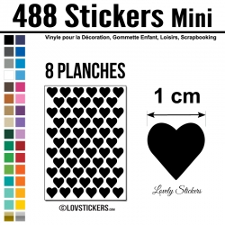 488 Stickers Coeur 1cm - Décoration Gommette Loisirs - Vinyle Repositionnable