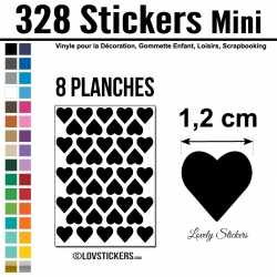 328 Stickers Coeur 1,2cm - Décoration Gommette Loisirs - Vinyle Repositionnable