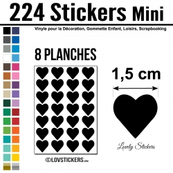 224 Stickers Coeur 1,5cm - Décoration Gommette Loisirs - Vinyle Repositionnable