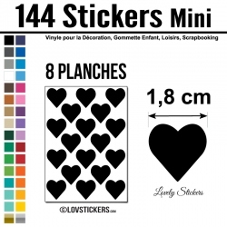 144 Stickers Coeur 1,8cm - Décoration Gommette Loisirs - Vinyle Repositionnable